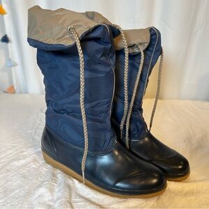 Vintage Navy&Tan Rubber & Nylon Shearling Lined WinterRain Boots sz8 Made in USA